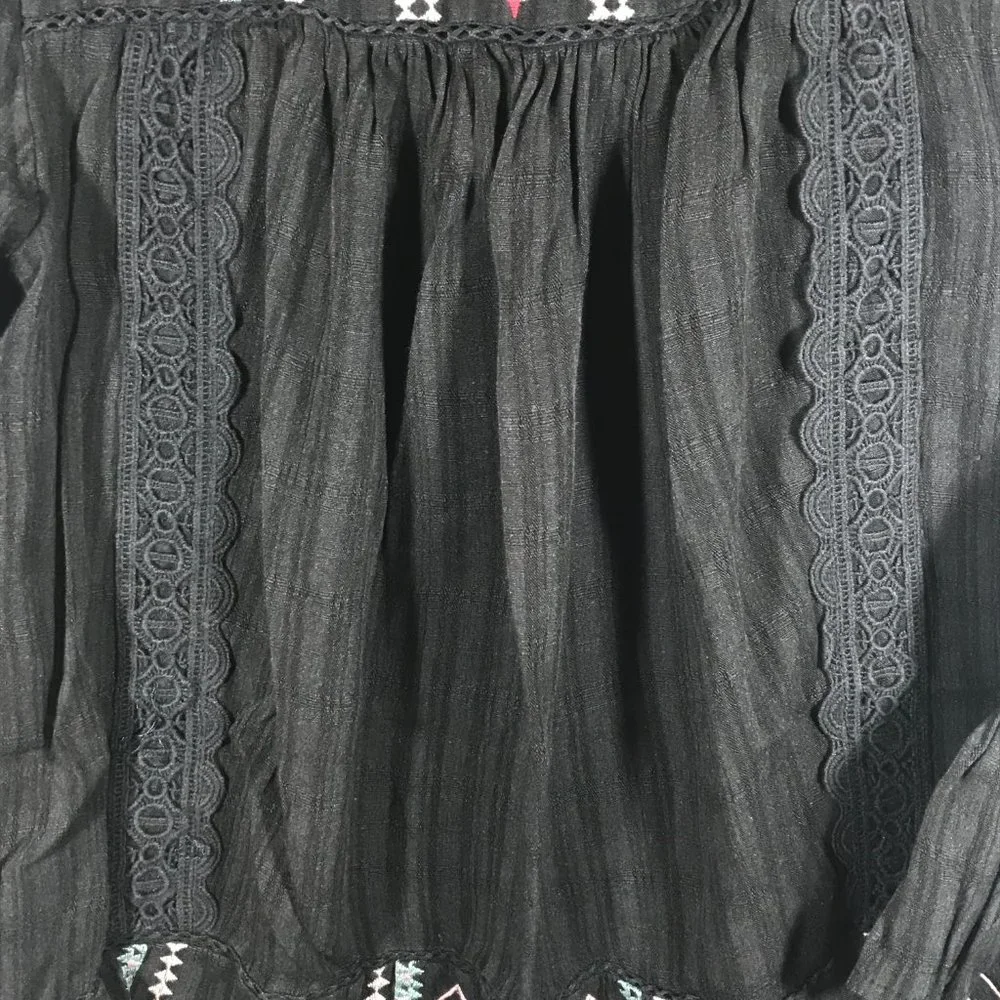 Knox Rose Women's Small Black Embroidered 3/4 Bell Long Sleeve Blouse - Picture 12 of 12